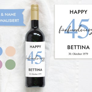 45e verjaardagscadeau | Gepersonaliseerde flesetiket Wijnflesetiket | Wijnetiket Happy Birthday | Ontwerp Mimi en Anton