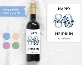 80th Birthday Gift | Personalized Bottle Label Wine Bottle Label | Wine Label Happy Birthday | Design Mimi and Anton