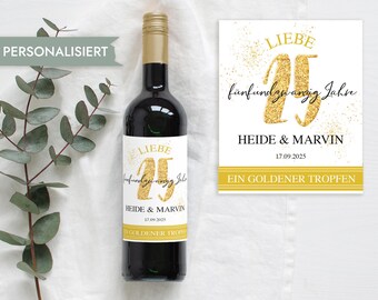 Present till 25-års bröllopsdag, silverbröllopsdag, personlig vinflasketikett | 25 år av kärlek | Vinflaskklistermärke Mimi och Anton