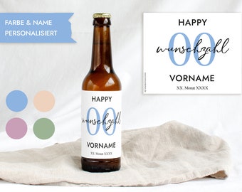 Étiquette personnalisée de bouteille de bière pour anniversaire pour homme | Étiquette de bouteille Joyeux anniversaire, design de limonade Mimi et Anton