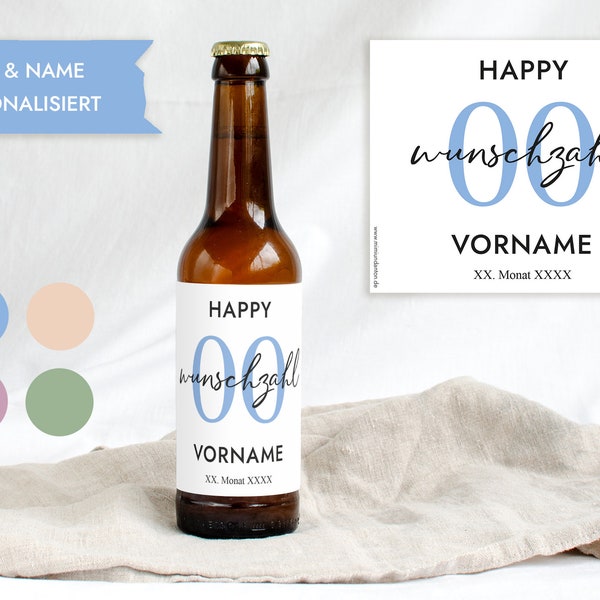 Personalisiertes Bier Flaschen Etikett zum Geburtstag für Mann | Happy Birthday Flaschenetikett Limonade Design Mimi und Anton