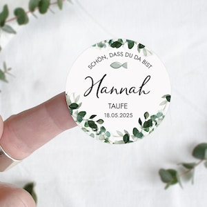 Adesivo BATTESIMO È bello che tu sia qui | personalizzato | 12x rotondi 5 cm | Comunione Giovani Consacrazione Cresima | Eucalyptus Mimi e Anton