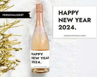 Aufkleber Happy New Year Geschenk | Personalisiertes Flaschenetikett Sekt Flaschen Etikett | Aufkleber Sektflasche | Design Mimi und Anton