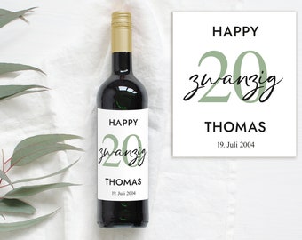 20th birthday gift | Personalized Bottle Label Wine Bottle Label | Wine label Happy Birthday | Design Mimi and Anton