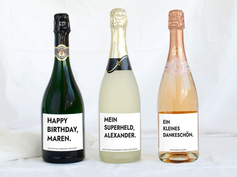 Adesivo regalo di compleanno per bottiglia di champagne Etichetta per bottiglia personalizzata Etichetta per bottiglia SEKT con il tuo testo Mimi e Anton immagine 2