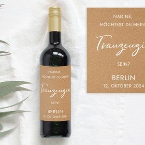 Etichetta della bottiglia damigella d'onore chiedi matrimonio | Etichetta per vino personalizzata nel design KRAFT BOHO di Mimi e Anton