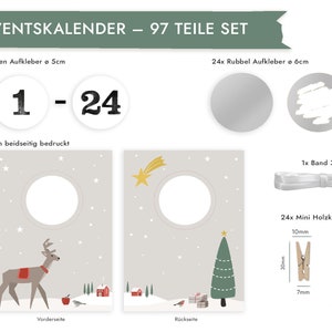 RUBBEL Advent calendar, for scratching, deer in the snow, craft set 97 pieces Time instead of stuff voucher calendar in Nordic style Mimi and Anton image 3