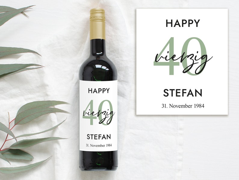 40th Birthday Gift Personalized Bottle Label Wine Bottle Label Wine Label Happy Birthday Design Mimi and Anton image 4