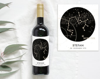 Flaschenetikett SCHÜTZE Sternzeichen | Personalisiertes Weinlabel als Geschenk zum Geburtstag im BOHO STIL Design von Mimi und Anton