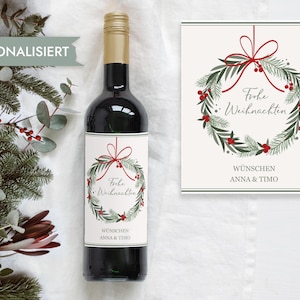Weihnachten Geschenk | Personalisiertes Flaschenetikett Wein Flaschen Etikett | Weinlabel Frohe Weihnachten | Design Mimi und Anton