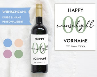 Verjaardagswijnetiket met WUNSCH NUMBER cadeau | Gepersonaliseerde flessenetiket | Wijnetiket Happy Birthday | Ontwerp Mimi en Anton