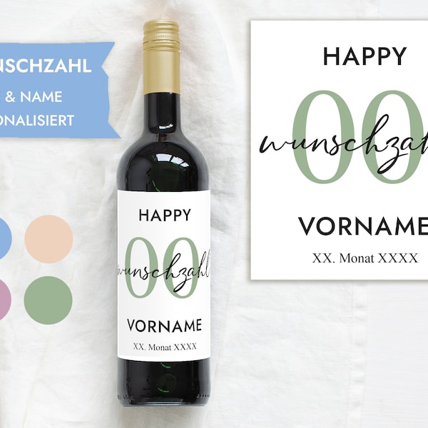 Birthday wine label with WUNSCH NUMBER gift | Personalized Bottle Label | Wine label Happy Birthday | Design Mimi and Anton
