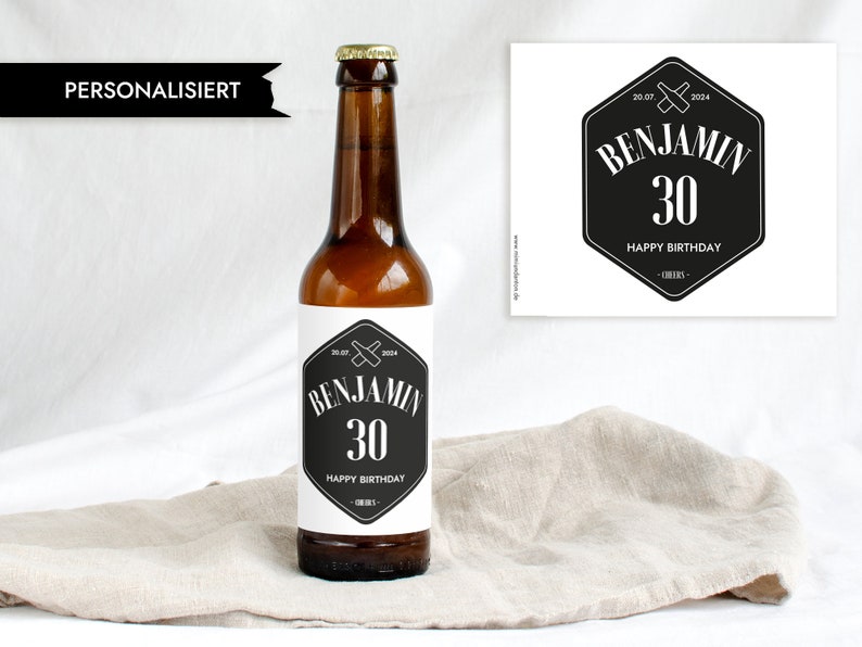 Personalisiertes Bier Flaschen Etikett zum Geburtstag für Mann Happy Birthday Flaschenetikett Design Mimi und Anton Bild 3