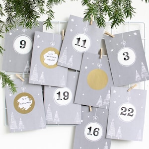 RUBBEL Calendrier de l'Avent, à gratter, OR gris, set de bricolage 97 pièces | Calendrier de bons de réduction du temps au lieu de choses dans le style Boho Nordic | Mimi et Anton