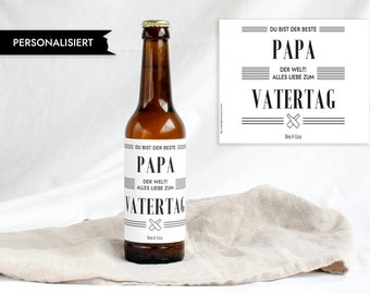 VATERTAG Personalisiertes Bier Flaschen Etikett für Mann | Bester PAPA der Welt Flaschenetikett Vatertagsgeschenk | Design Mimi und Anton