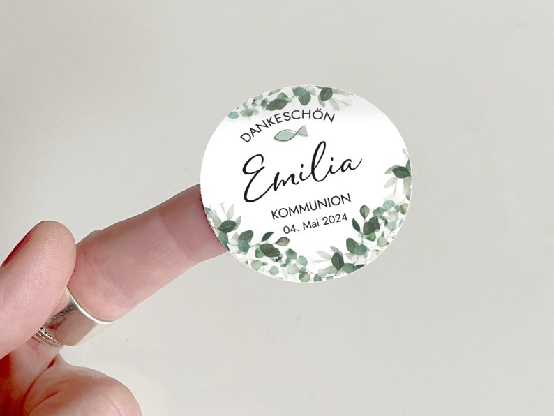 COMMUNION THANK YOU sticker personalized 12x thank you round, 5 cm Sticker confirmation baptism youth consecration Eucalyptus Mimi and Anton image 2