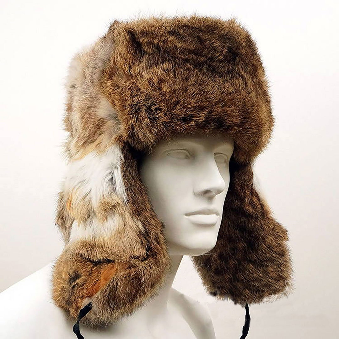 Russian Ushanka Brown Rabbit Fur Hat Winter Headwear - Etsy