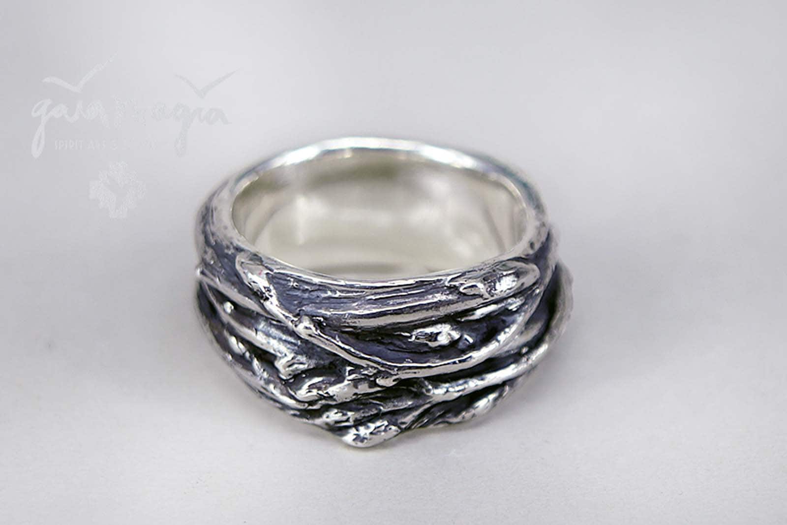 Takring NEST (donker), statement ring, berkenring, astring, ongebruikelijke statement ring, boomring, vriendschapsring in zilver