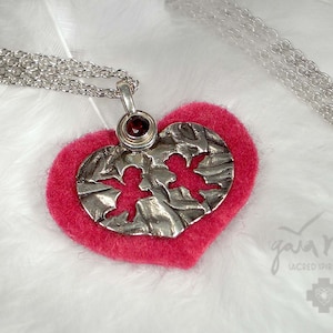 Guardian angel necklace HEART ANGEL, angel pendant silver, guardian angel pendant baptism necklace, angel pendant with garnet and felt (pink)