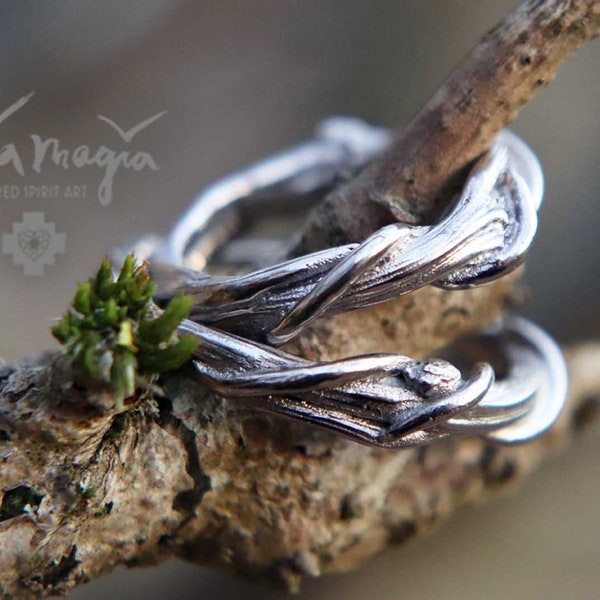 Wedding rings LYSIOS including engraving, branch rings, tree rings, vine wedding rings, special wedding rings in silver