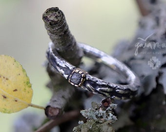 Rustikaler Verlobungsring SEQUOIA mit Rohdiamant, Roségoldfassung, Mammutbaum Freundschaftsring, Trauringe, Baum Ring, Zweig Ring, Naturring