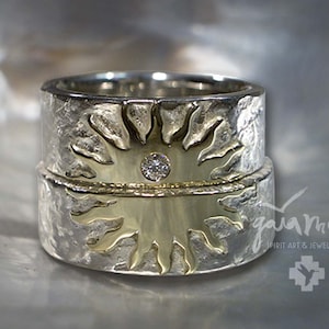 Sun wedding rings TAITA INTI incl. diamond and engraving, sun wedding rings, sun rings, special wedding rings, unusual wedding rings in silver