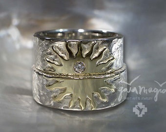 Sun wedding rings TAITA INTI incl. diamond and engraving, sun wedding rings, sun rings, special wedding rings, unusual wedding rings in silver