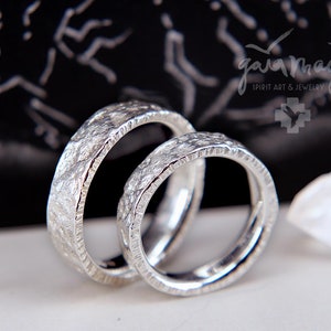 Wedding rings NATUR, special wedding rings, unusual structure wedding rings for soul mates in silver