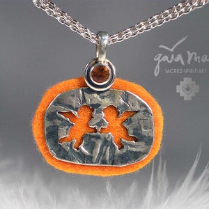 Guardian angel necklace ANGEL, angel pendant silver, guardian angel pendant baptism necklace, angel pendant with citrine and felt (orange)