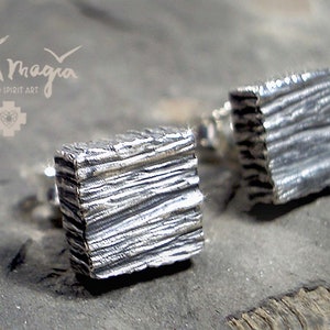 Earrings Man STRUCTURE (square) Men&#39;s Stud Earrings Silver Solid Stud Earrings for Men Structure Surface Bark Structure Earrings Man