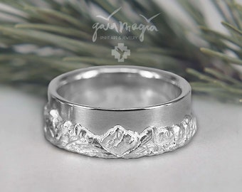 Bergring WANDERLUST, statement ring voor bergliefhebbers, Alpine bergring, ring van kracht, vriendschapsring in zilver