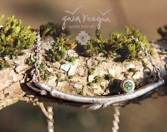 Branch jewelry BIRD SEAT TREE ;-) with peridot, tree of life jewelry in silver, nature jewelry, tree of life jewelry pendant