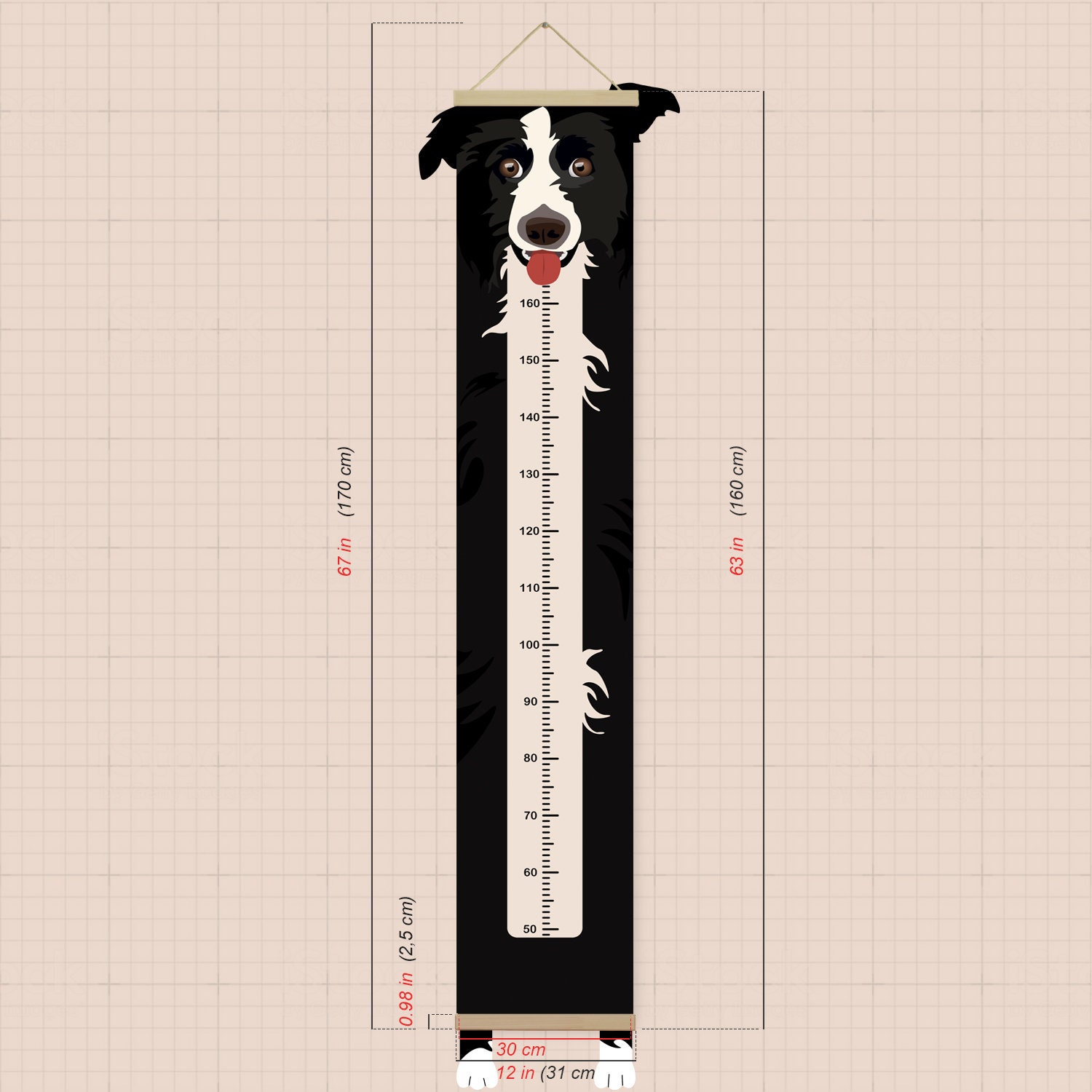 Growth chart dog Border collie art Boarder collie decor Etsy