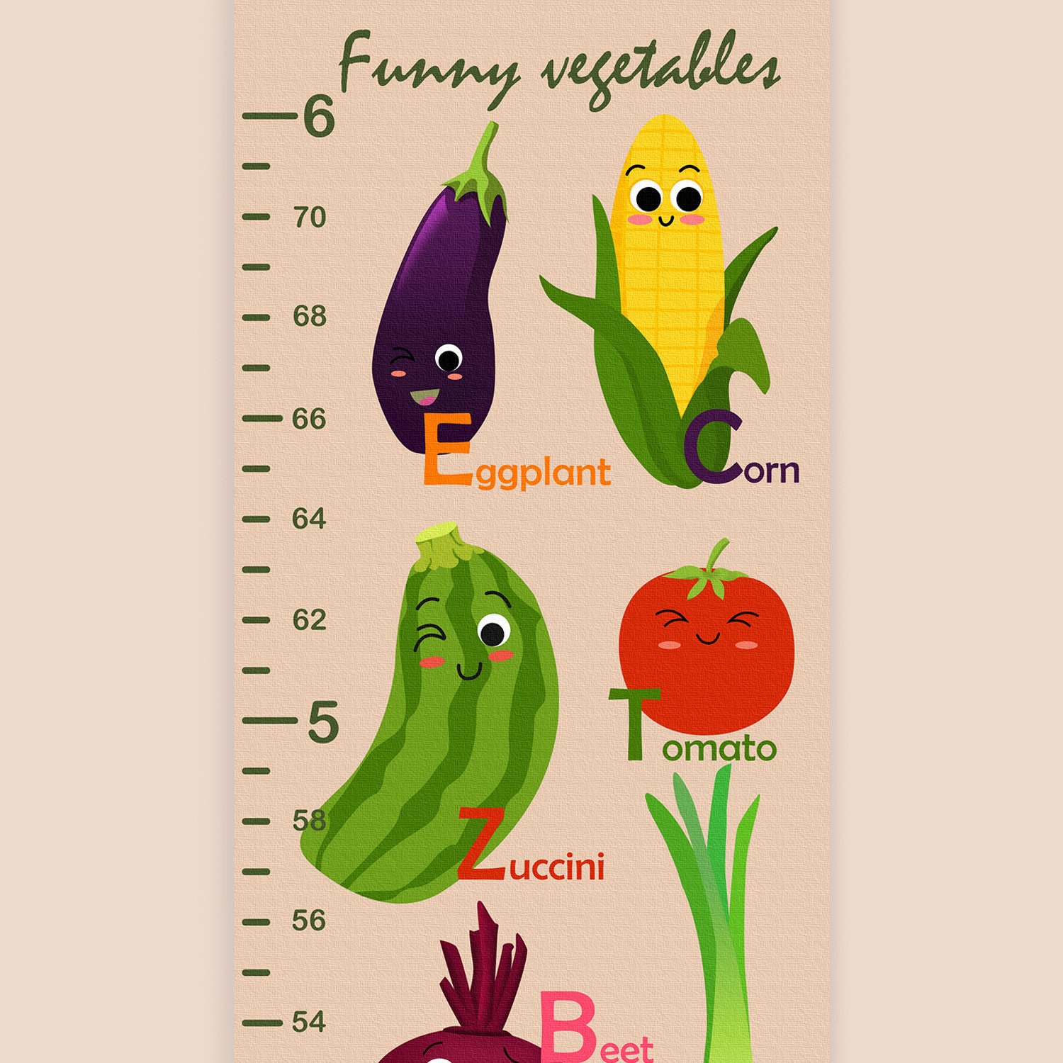 Growth Chart Vegetables Height chart for baby Growth ruler Etsy
