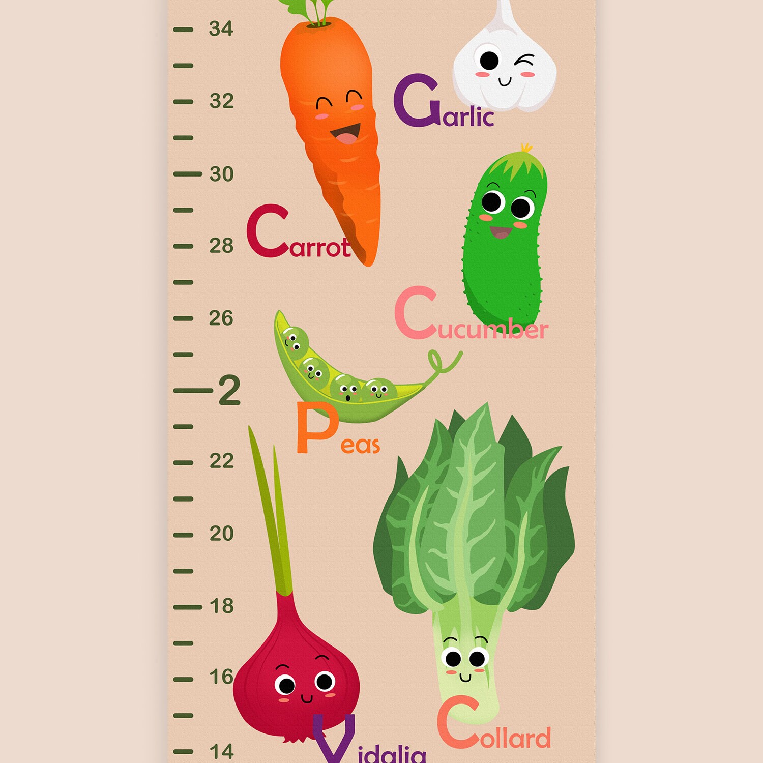 Growth Chart Vegetables Height Chart for Baby Growth Ruler Etsy