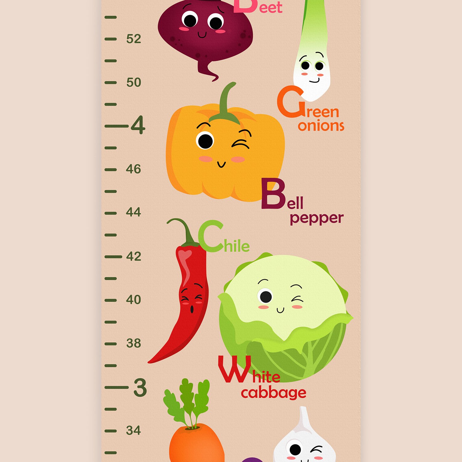 Growth Chart Vegetables Height chart for baby Growth ruler Etsy