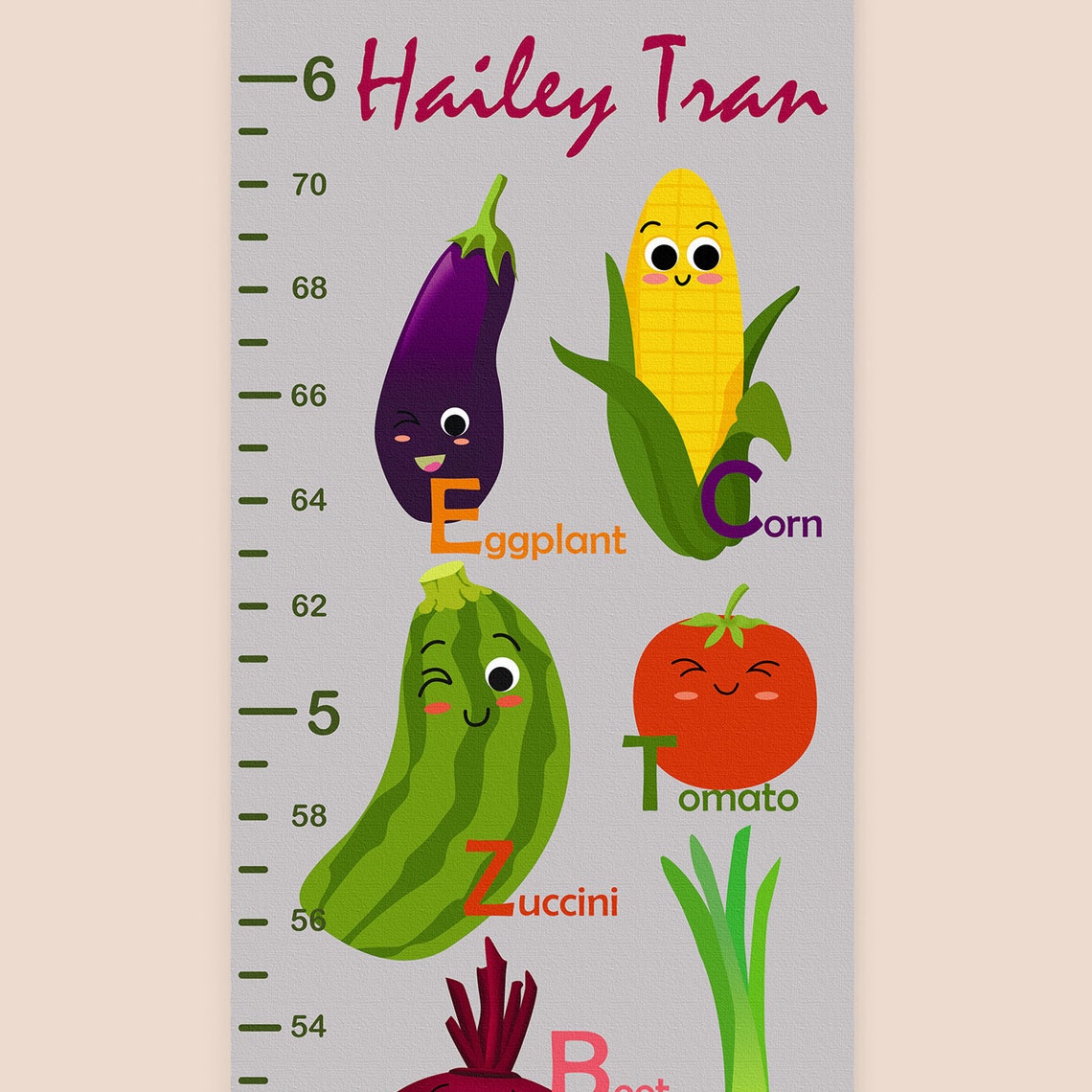Vegetables Growth Chart Growth Ruler Canvas Personalized Etsy