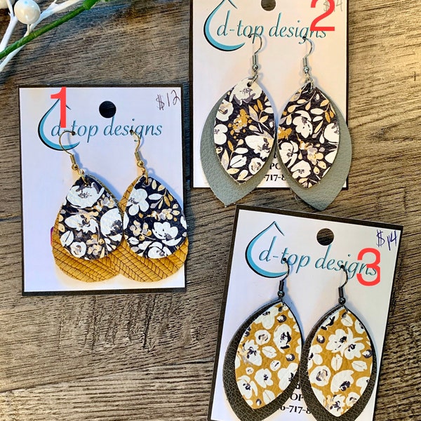 Boucles d’oreilles florales JAUNE GRIS et MOUTARDE!