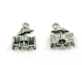 2 Beach Chair Umbrella Charms - Necklace Pendants- Bracelet Dangle Charms - Drops - Beads - 19x15mm - Pewter - Set of 2 - Pair