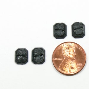 6 Tiny Vintage Rectangular Plastic Cameo Cabochons - Female Bust Black on Black 10x8mm - 3/8" x 1/4" Mini Miniature Small Jewelry Component