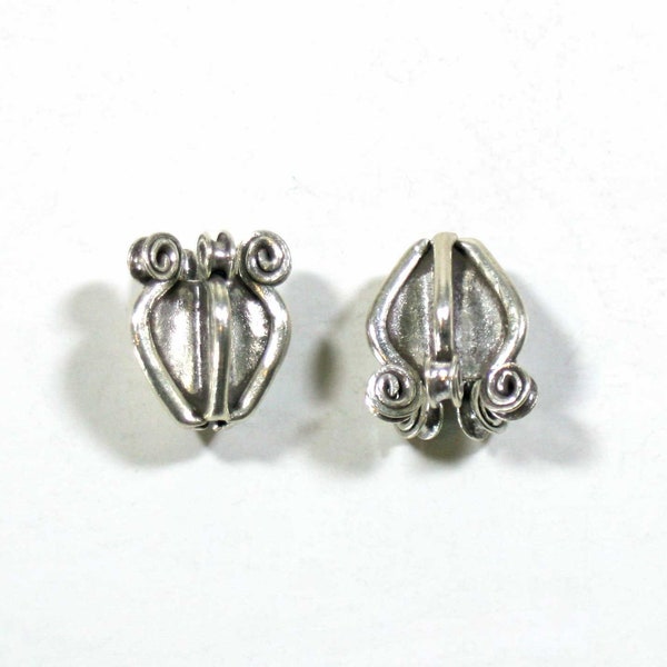 2 Handmade Thai Karen Hill Tribe Silver Beads - Crown Flower Beads - 17x14mm - Strawberry Beads - Earring Pair - Fine Silver - Curly Swirly