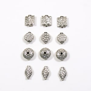4 Bali Silver Beads in 4 Styles - Two-Sided Textured Sterling Silver Spacer Beads - 10-12 mm