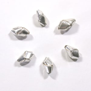 6 Handmade Thai Karen Hill Tribe Silver Woven Origami Beads - Oblong / Oval Shape - 12mm - 1/2&quot; - Fine Silver