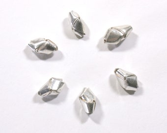 6 Handmade Thai Karen Hill Tribe Silver Woven Origami Beads - Oblong / Oval Shape - 12mm - 1/2" - Fine Silver
