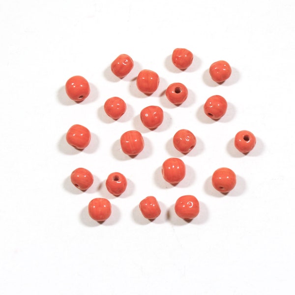 20 Vintage Terra Cotta Orange Dimpled Round Glass Cherry Brand Beads - Made in Japan - 8mm - Vintage Baroque Lampwork Beads - Japanese Beads