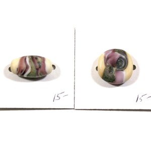 2 DACS Beads Lampwork Glass Beads - Ivory and Purple Handmade Art Glass Beads - Pair of Beads
