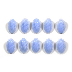 10 Vintage Oval Blue Pressed Glass Shank Buttons - 7/8&quot; x 1/2&quot;