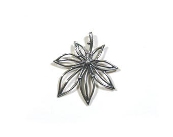 Kenzo Paris 925 Necklace Sterling Silver Flower Pendant Red Silk
