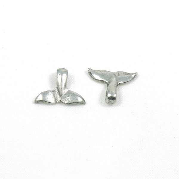 2 Whale Tail Beads - Necklace Pendants- Sea Life Bracelet Dangle Charms - Drops - Beads - 13x18mm - Pewter - Set of 2 - Pair