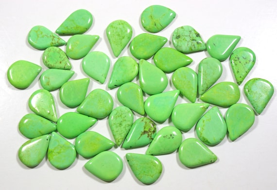 2 Apple Green Turquoise Teardrop Bead Pendants - 22 X 16mm